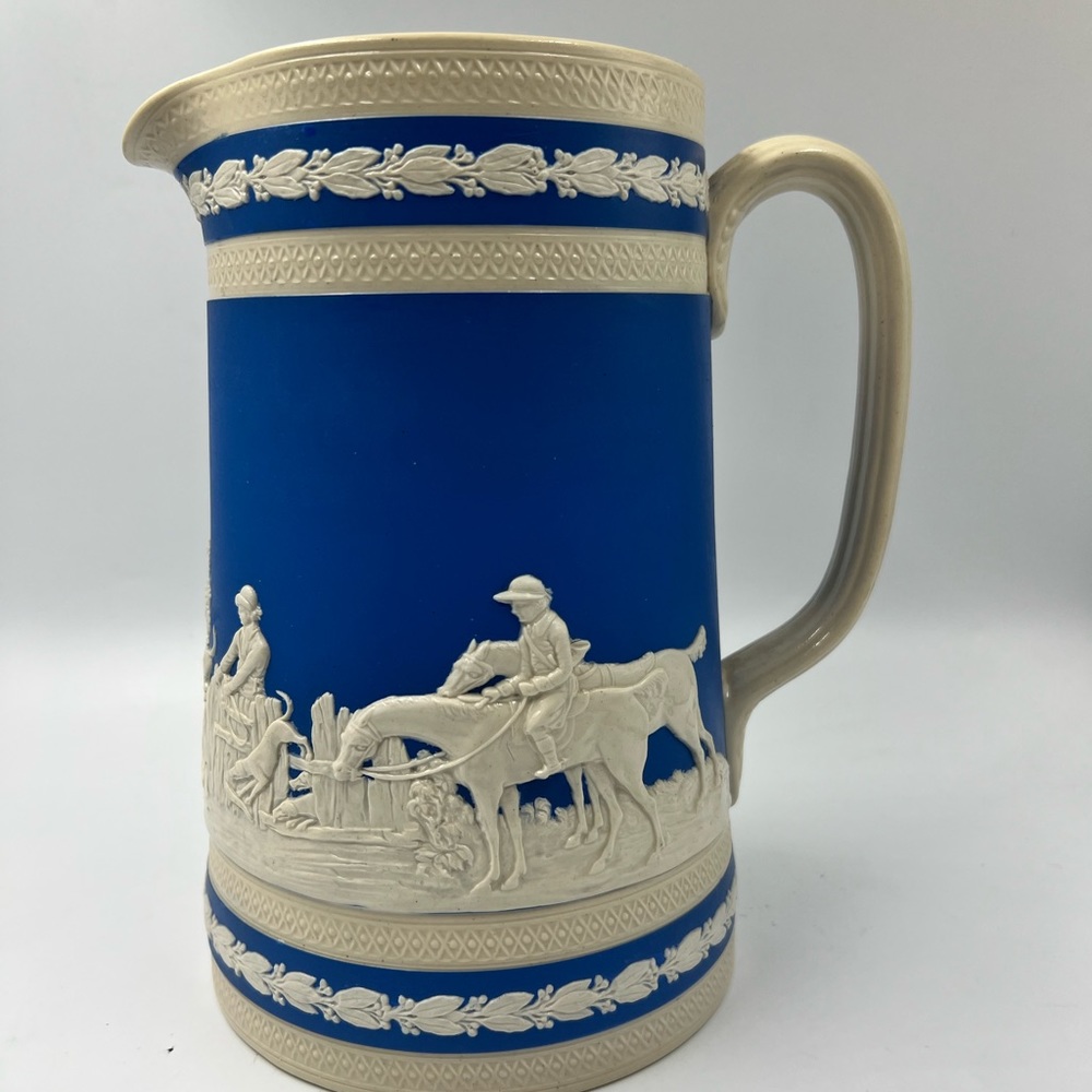 Spode vintage pitcher Fox hunt Blue and white